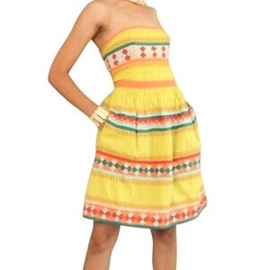 Anthro Leifsdottir 100% Cotton Embroidered Strapless Summer Dress Pockets Size 4